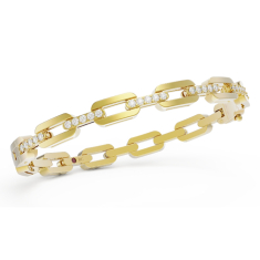 Roberto Coin Navarra 5/8ctw Diamond Hard Chain Link Yellow Gold Bangle Bracelet | 5mm 1