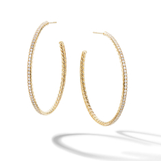 David Yurman Sculpted Cable Large Hoop Earrings in 18K Yellow Gold with Pavé Diamonds - 50mm 1