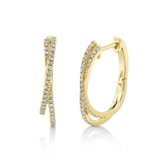 Shy Creation 1/5ctw Diamond Yellow Gold Bypass Hoop Earrings 1
