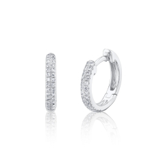 Shy Creation 1/8ctw Diamond Pavé White Gold Huggie Hoop Earrings 1