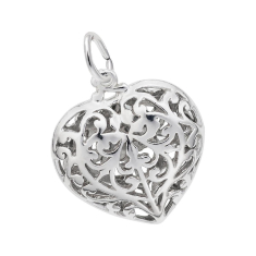 Sterling Silver Filigree Heart Flat Charm 1