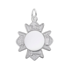 Sterling Silver Fire Department Badge Flat Charm 1