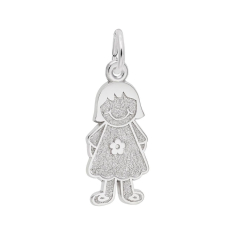 Sterling Silver Girl with Dress & Flower Flat Charm 1