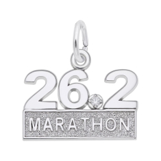 Sterling Silver Marathon 26.2 with White Spinel Flat Charm 1