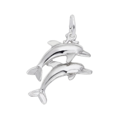 Sterling Silver Two Dolphins Flat Back 2D Charm 1