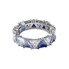 Swarovski Crystal Millenia Blue Triangle-Cut Rhodium-Plated Cocktail Ring - Size 8 1