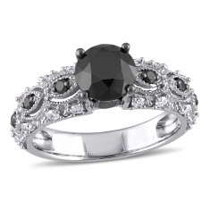 Treated Black Diamond and Diamond Vintage-Inspired Engagement Ring 2ctw 1