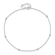 White Gold Diamond-Cut Bead Station Anklet 1