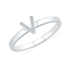 White Gold Diamond Accent Letter V Initial Ring 1