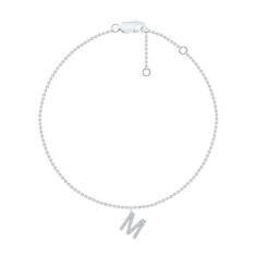 White Gold Diamond Initial M Bracelet 1/15ctw 1