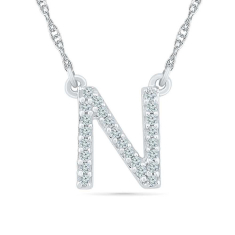 White Gold Diamond Uppercase Initial N Pendant 1/15ctw 1