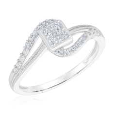 1/5ctw Diamond White Gold Square Bypass Promise Ring 1