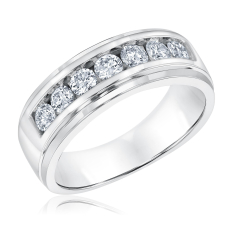 Men's 1ctw Round Diamond White Gold Channel Set Band 1