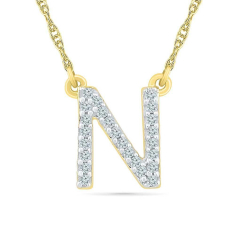 Yellow Gold Diamond Uppercase Initial N Pendant 1/15ctw 1