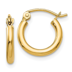 Yellow Gold Polished Tube hoop Earrings | 2mmx12mm 1