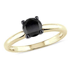 1ct Round Treated Black Diamond Solitaire Yellow Gold Engagement Ring 1