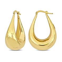 Yellow Gold Teardrop Hoop Earrings 1