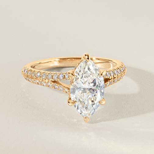 Split shank marquise shaped diamond engagement ring setting Split shank marquise shaped diamond engagement ring with a band that divides near the center stone