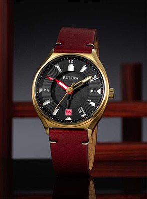 Shop Bulova Frank Lloyd Wright Collection Bulova Frank Lloyd Wright watch with red strap and black dial