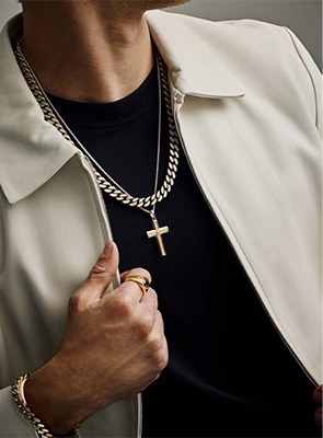 Shop Bulova Jewelry Model wearing Bulova jewelry chains and necklaces