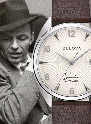 Shop Bulova Frank Sinatra Collection Bulova Frank Sinatra watch with portrait background
