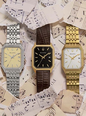 Shop Bulova Tony Bennett Collection Bulova Tony Bennett collection watches displayed on map background