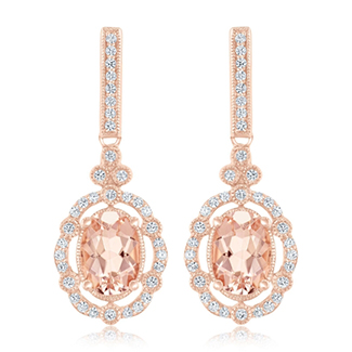 Downton Abbey Lady Edith Oval Morganite and 1/4ctw Diamond Rose Gold Earrings