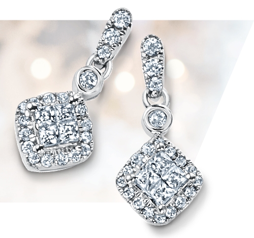 Quad Princess-Cut Diamond Frame Drop Earrings 1/2ctw
