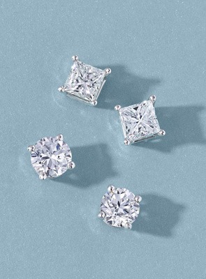 Diamond Stud Earrings – Solitaire Styles Diamond solitaire stud earrings in multiple cuts for everyday wear