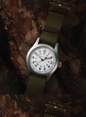 Hamilton Khaki Field Watches Hamilton Khaki Field military-inspired watch with green strap