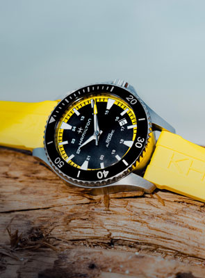 Hamilton Khaki Navy Watches Hamilton Khaki Navy dive watch with black and yellow bezel