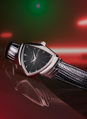 Hamilton Ventura Collection Hamilton Ventura triangular watch with black leather strap