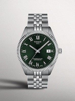 Shop Tissot Ballade Watches Tissot stainless steel silver watch with black dial, Roman numerals and date display