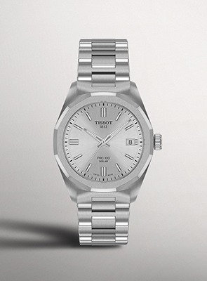 Shop Tissot PRC Swiss Watches Tissot stainless steel watch with silver dial and date display