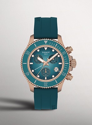 Shop Tissot Seastar Watches Tissot stainless steel watch with green dial, Roman numerals and date display
