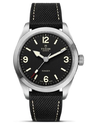 Shop TUDOR Ranger Watch Collection TUDOR Ranger black dial watch with fabric strap