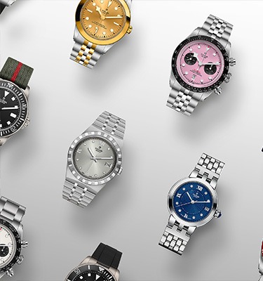 Tudor Watches Collection Assorted Tudor watches arranged on white background