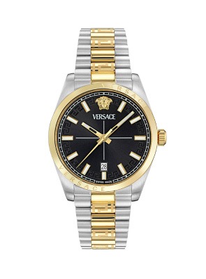 Shop Versace V-Motif Collection Versace V-Motif two-tone watch with black dial